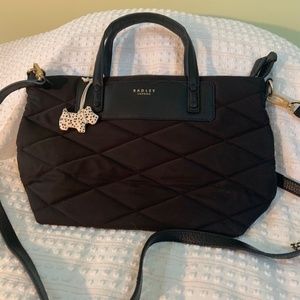 Radley London Black Leather & Fabric Handbag with Zip Top Crossbody, Gently used